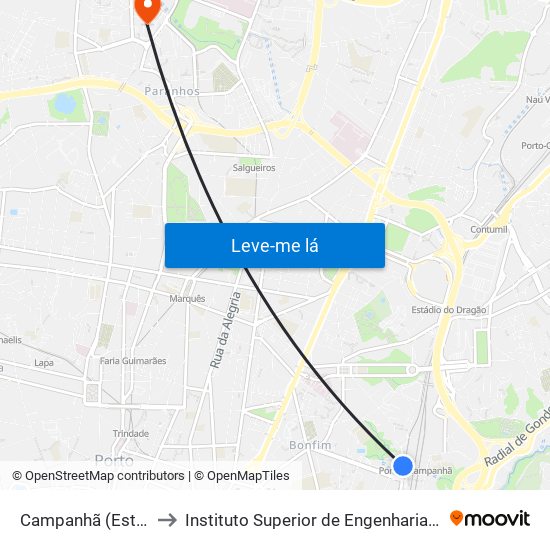Campanhã (Estação) to Instituto Superior de Engenharia do Porto map