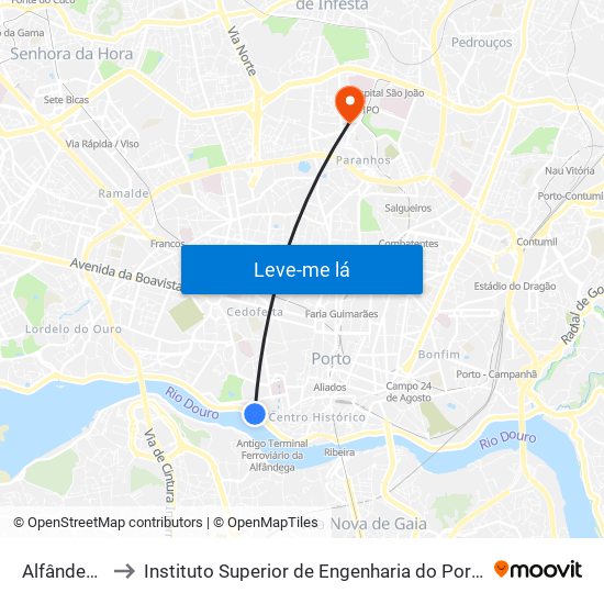 Alfândega to Instituto Superior de Engenharia do Porto map