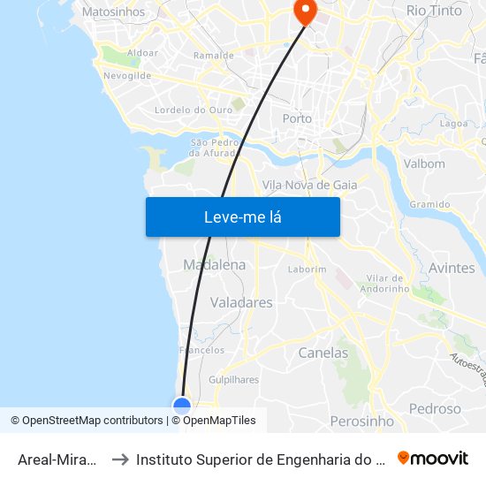 Areal-Miramar to Instituto Superior de Engenharia do Porto map