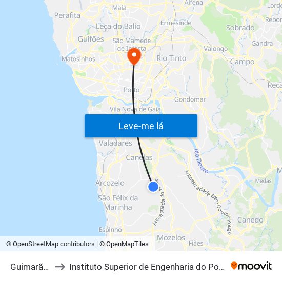 Guimarães to Instituto Superior de Engenharia do Porto map