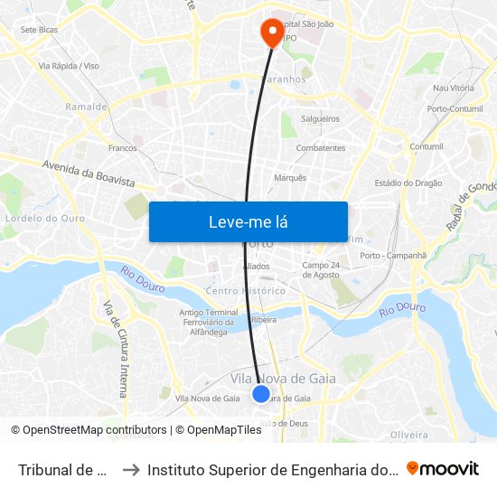 Tribunal de Gaia to Instituto Superior de Engenharia do Porto map