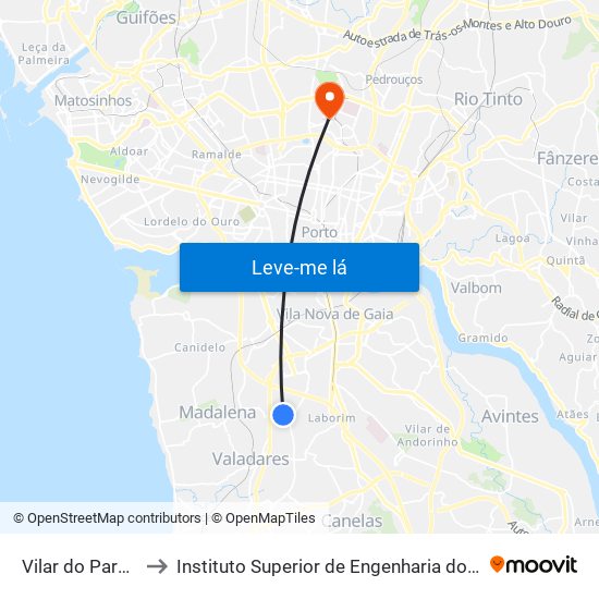 Vilar do Paraíso to Instituto Superior de Engenharia do Porto map