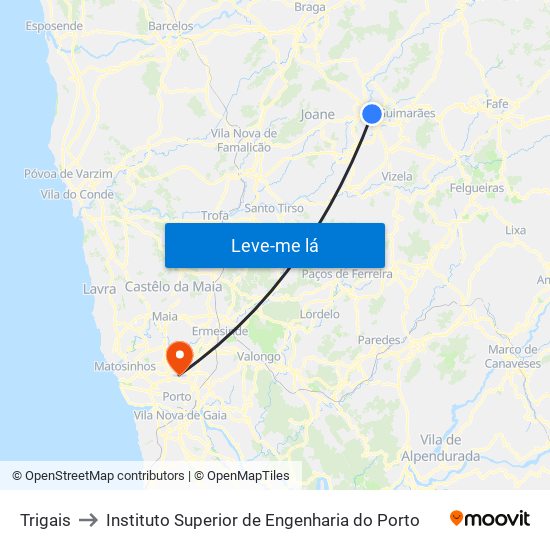 Trigais to Instituto Superior de Engenharia do Porto map