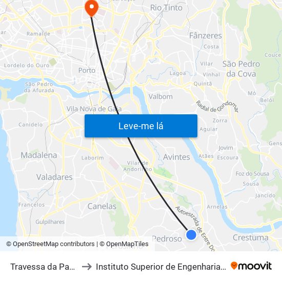 Travessa da Paradela to Instituto Superior de Engenharia do Porto map