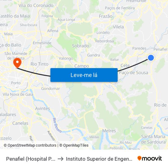 Penafiel (Hospital P. Américo) to Instituto Superior de Engenharia do Porto map