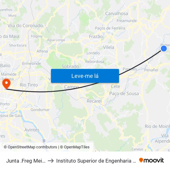 Junta .Freg Meinedo to Instituto Superior de Engenharia do Porto map
