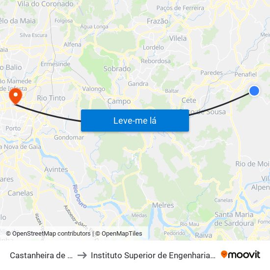 Castanheira de Baixo to Instituto Superior de Engenharia do Porto map