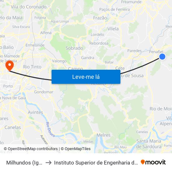 Milhundos (Igreja) to Instituto Superior de Engenharia do Porto map