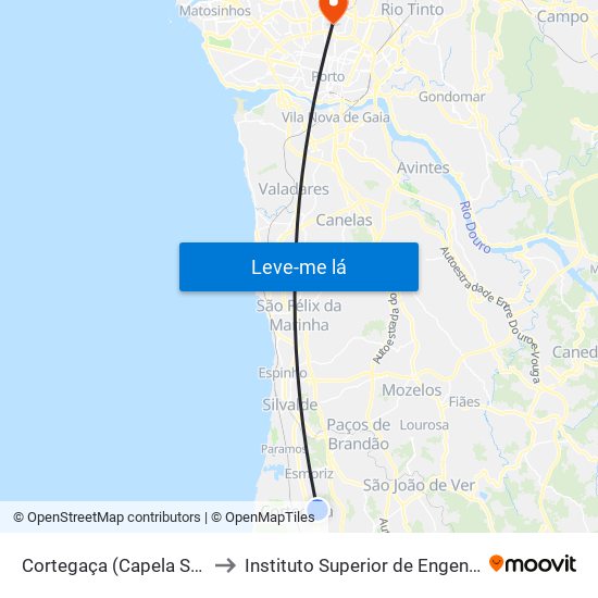 Cortegaça (Capela São José) - B to Instituto Superior de Engenharia do Porto map