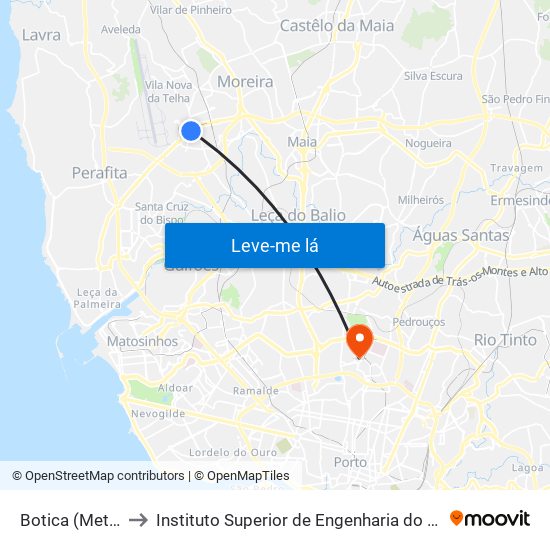 Botica (Metro) to Instituto Superior de Engenharia do Porto map