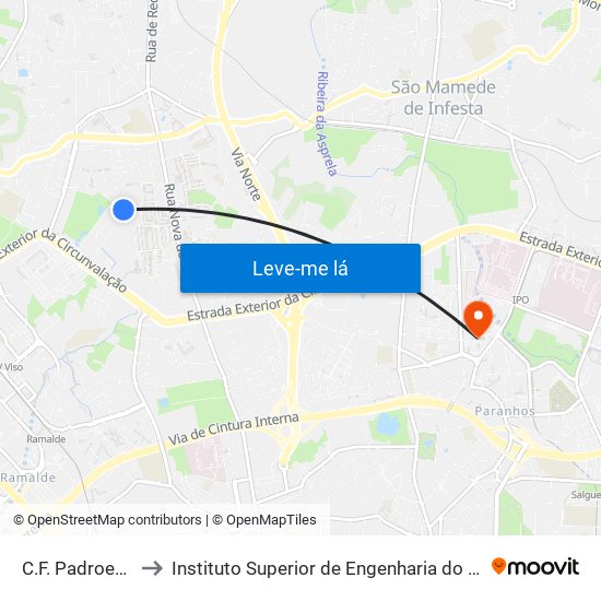 C.F. Padroense to Instituto Superior de Engenharia do Porto map