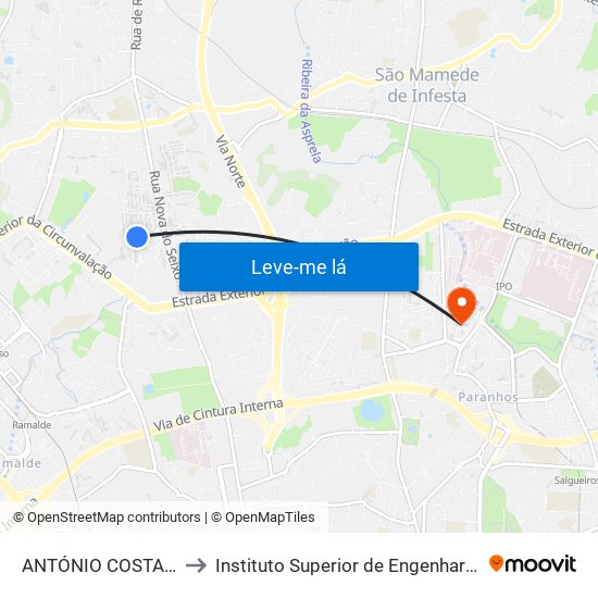 ANTÓNIO COSTA REIS 2 to Instituto Superior de Engenharia do Porto map