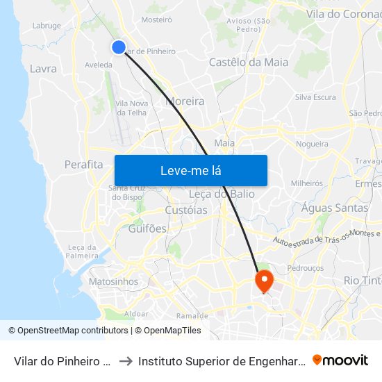 Vilar do Pinheiro (Metro) to Instituto Superior de Engenharia do Porto map