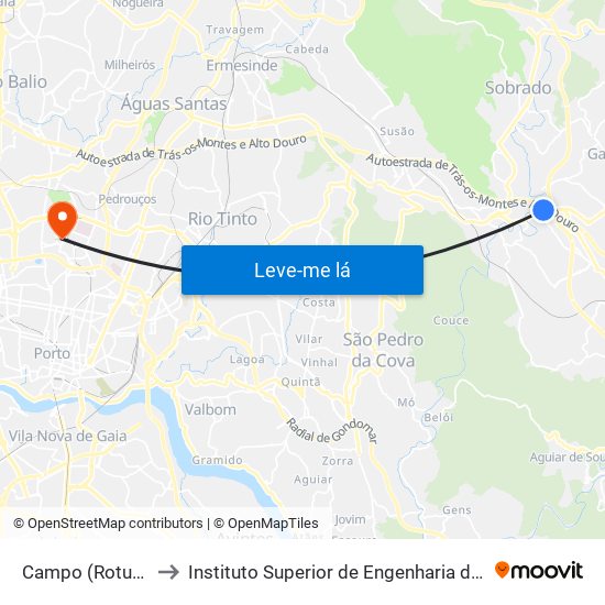 Campo (Rotunda) to Instituto Superior de Engenharia do Porto map