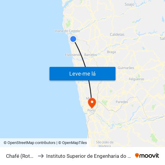 Chafé (Roteia) to Instituto Superior de Engenharia do Porto map