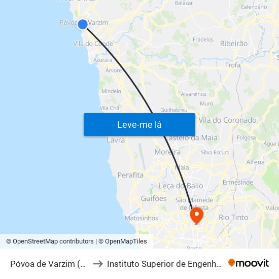 Póvoa de Varzim (Mercado) to Instituto Superior de Engenharia do Porto map