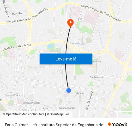 Faria Guimarães to Instituto Superior de Engenharia do Porto map