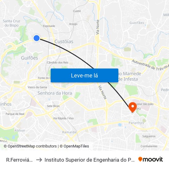 R.Ferroviário to Instituto Superior de Engenharia do Porto map