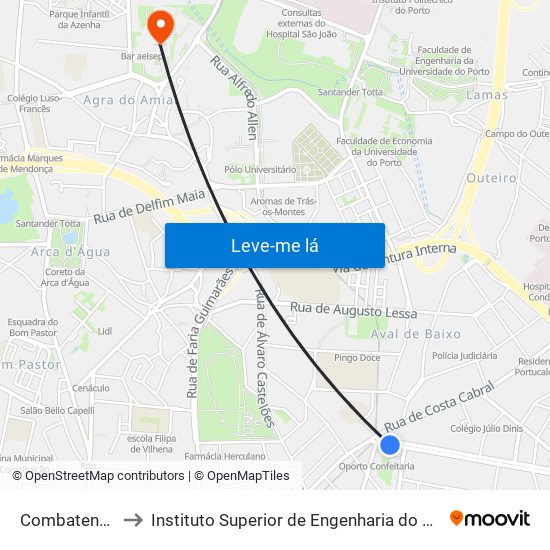 Combatentes to Instituto Superior de Engenharia do Porto map