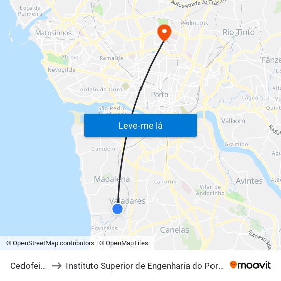 Cedofeita to Instituto Superior de Engenharia do Porto map