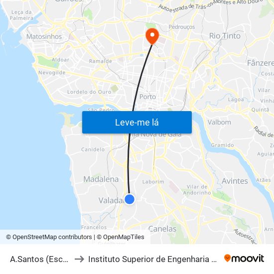 A.Santos (Escolas) to Instituto Superior de Engenharia do Porto map