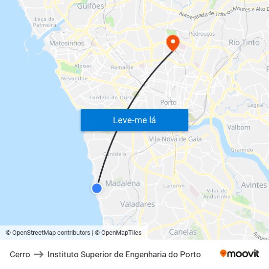 Cerro to Instituto Superior de Engenharia do Porto map
