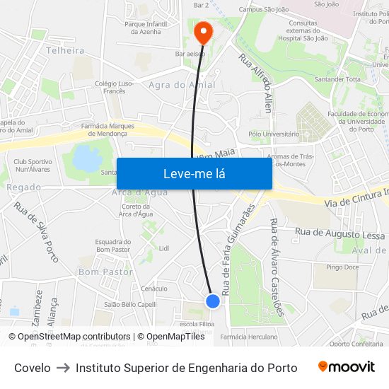 Covelo to Instituto Superior de Engenharia do Porto map