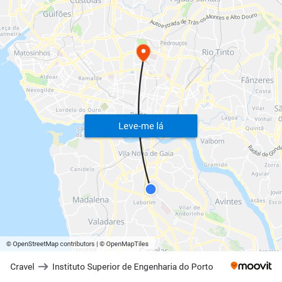 Cravel to Instituto Superior de Engenharia do Porto map