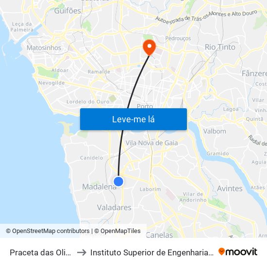 Praceta das Oliveiras to Instituto Superior de Engenharia do Porto map