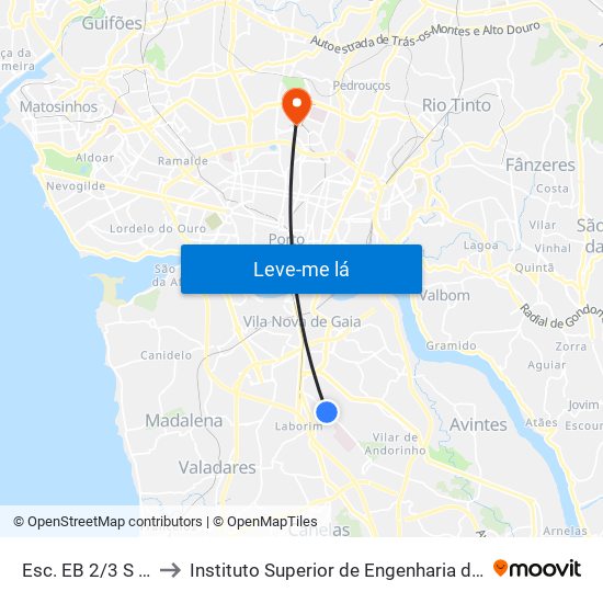 Esc. EB 2/3 S Reis to Instituto Superior de Engenharia do Porto map