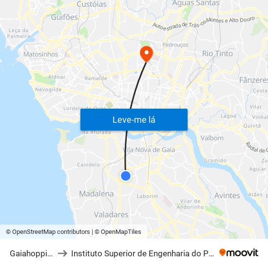 Gaiahopping to Instituto Superior de Engenharia do Porto map