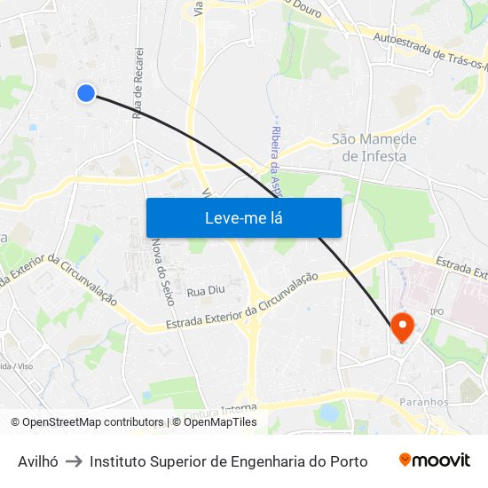 Avilhó to Instituto Superior de Engenharia do Porto map