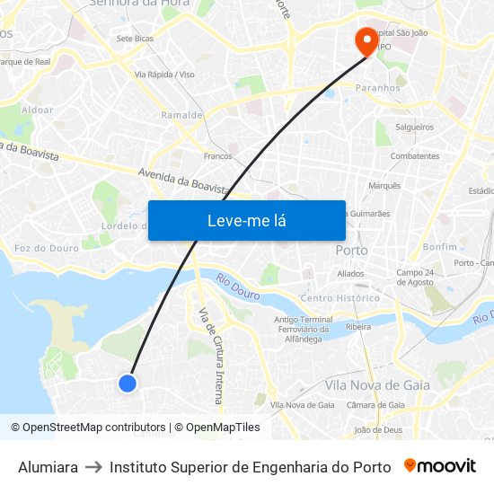 Alumiara to Instituto Superior de Engenharia do Porto map