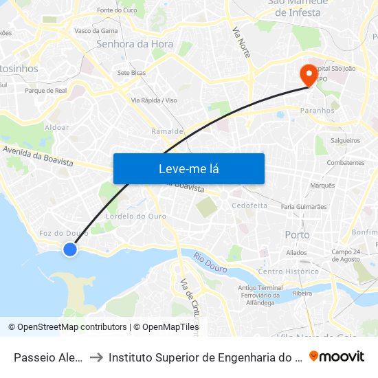 Passeio Alegre to Instituto Superior de Engenharia do Porto map
