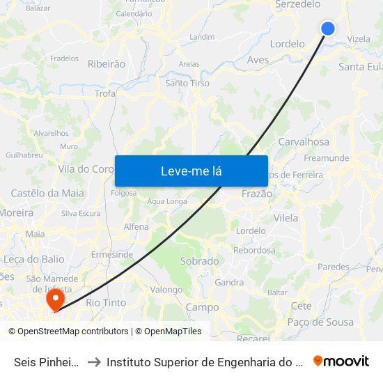 Seis Pinheiros to Instituto Superior de Engenharia do Porto map