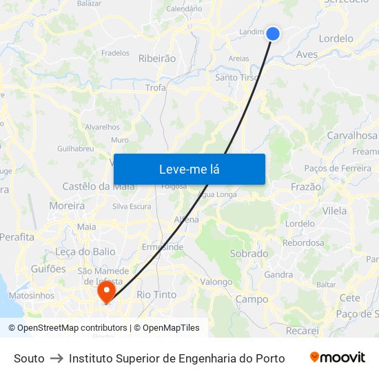 Souto to Instituto Superior de Engenharia do Porto map