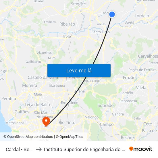 Cardal - Bente to Instituto Superior de Engenharia do Porto map