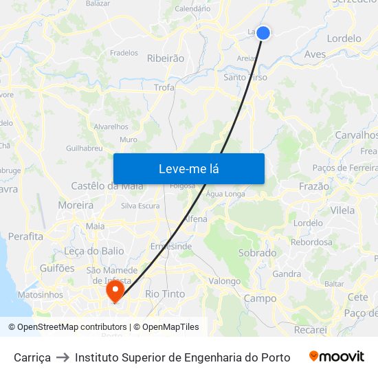 Carriça to Instituto Superior de Engenharia do Porto map