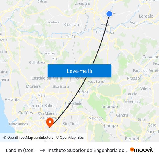 Landim (Centro) to Instituto Superior de Engenharia do Porto map