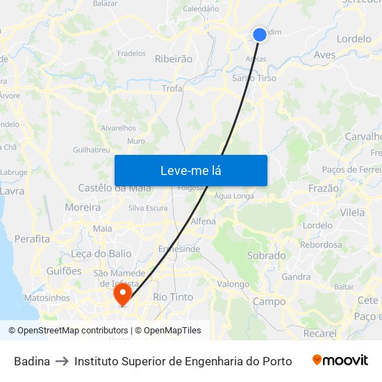 Badina to Instituto Superior de Engenharia do Porto map