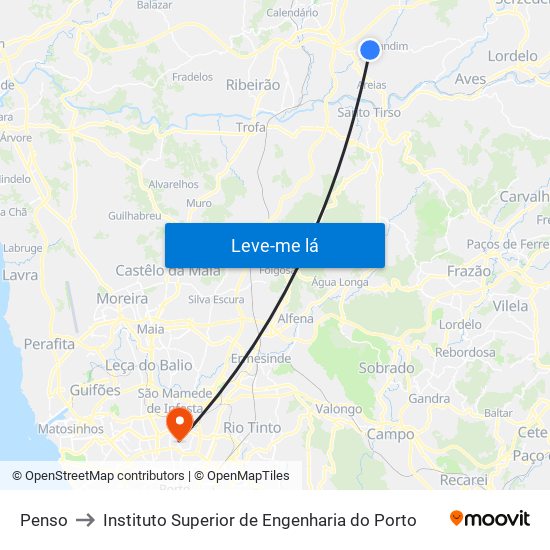 Penso to Instituto Superior de Engenharia do Porto map