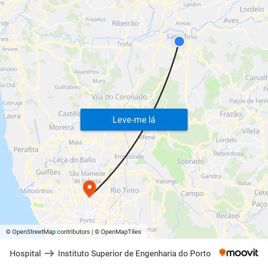 Hospital to Instituto Superior de Engenharia do Porto map