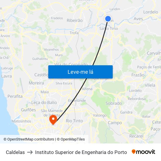 Caldelas to Instituto Superior de Engenharia do Porto map
