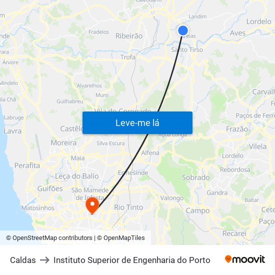 Caldas to Instituto Superior de Engenharia do Porto map