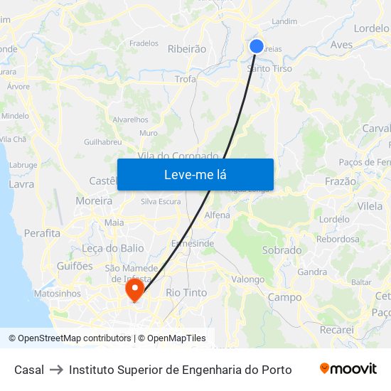 Casal to Instituto Superior de Engenharia do Porto map
