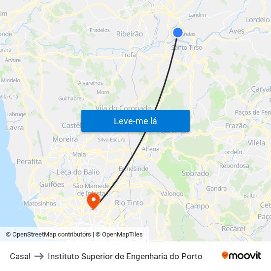 Casal to Instituto Superior de Engenharia do Porto map