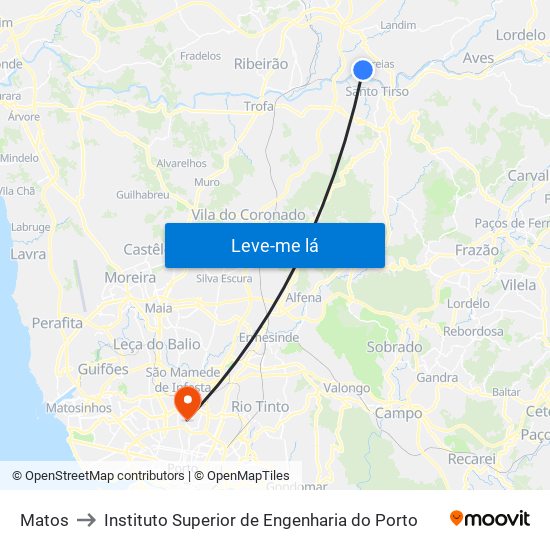 Matos to Instituto Superior de Engenharia do Porto map