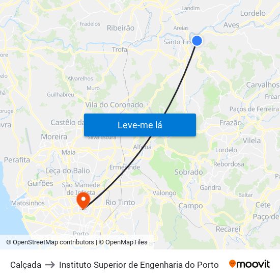 Calçada to Instituto Superior de Engenharia do Porto map