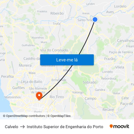 Calvelo to Instituto Superior de Engenharia do Porto map