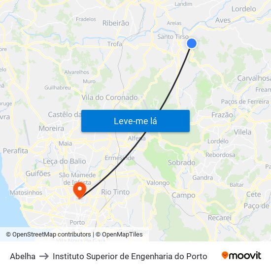 Abelha to Instituto Superior de Engenharia do Porto map